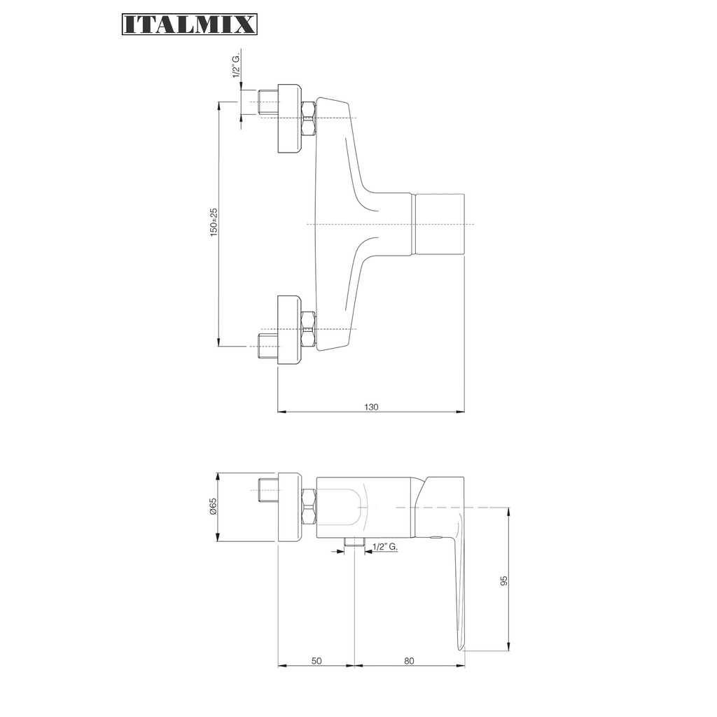 Miscelatore monocomando doccia esterno cromo escluso kit doccia (Cod. UN0401) - Italmix Unica