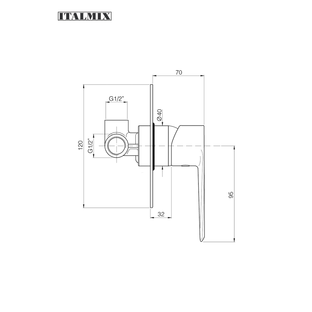 Miscelatore monocomando doccia incasso cromo (Cod. UN0500) - Italmix Unica