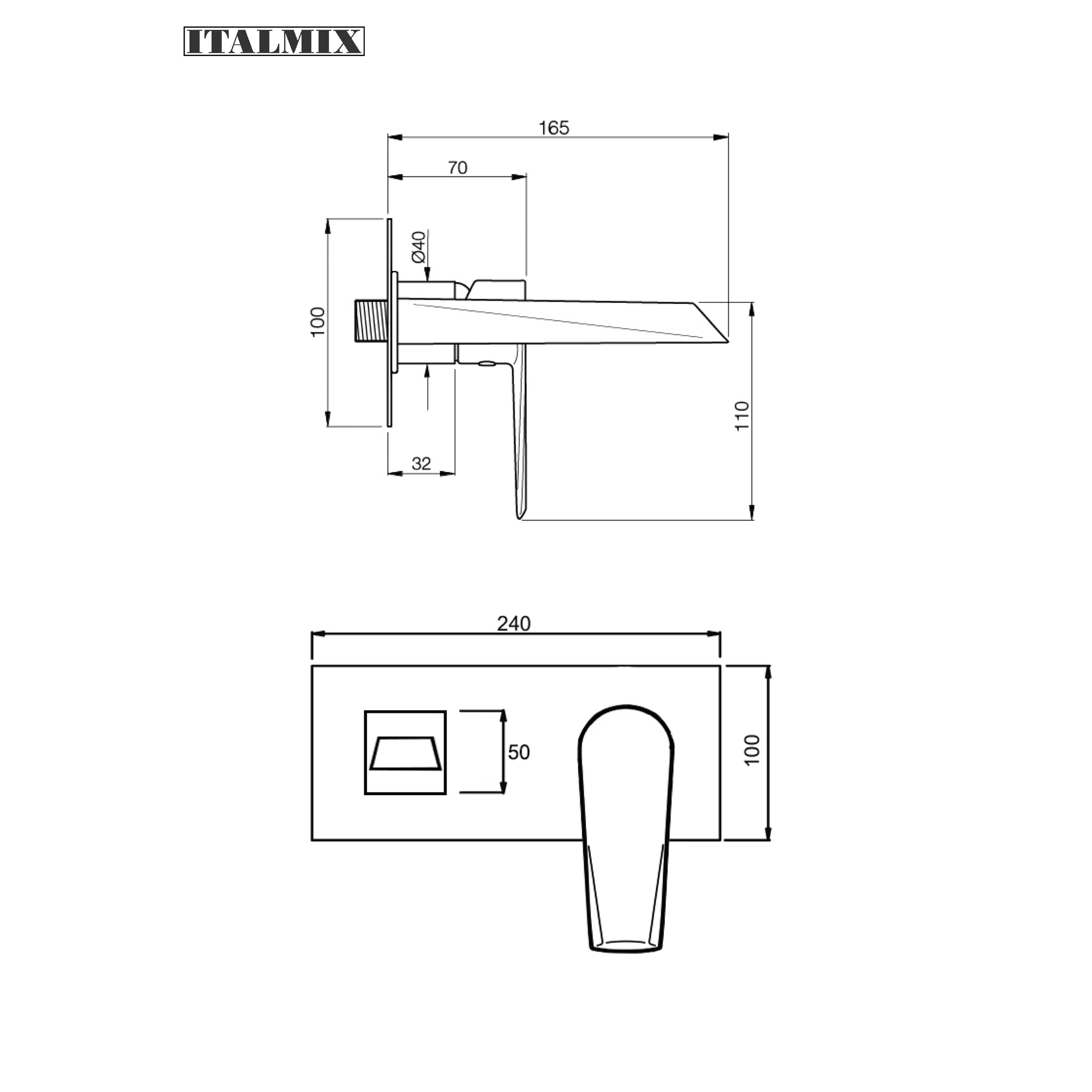 Miscelatore monocomando lavabo incasso a parete senza scarico cromo (Cod. UN0510) - Italmix Unica