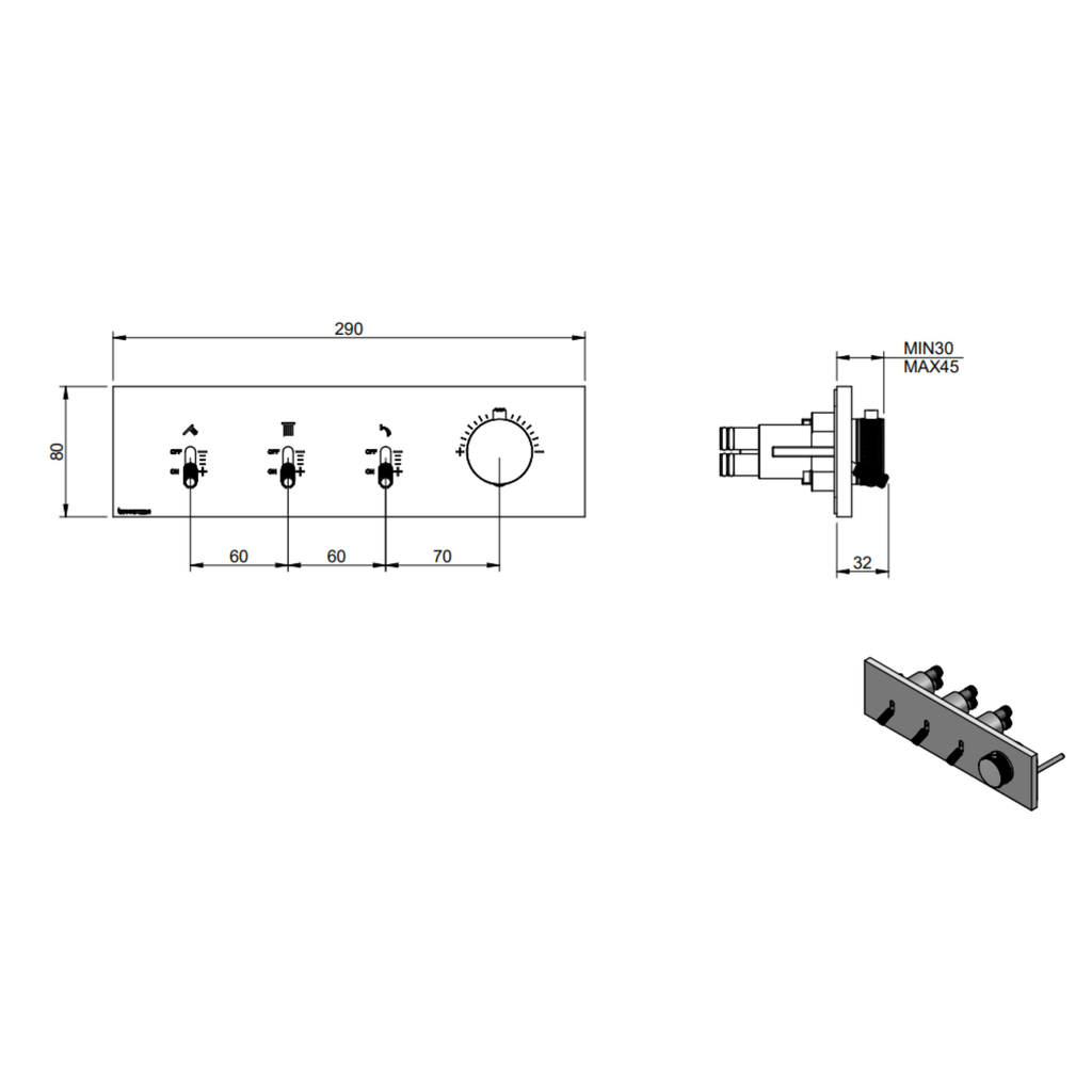 Termostatico incasso 3 uscite